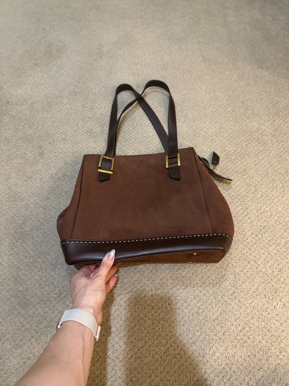 Celine Brown Leather Suede Tote Bag Zip Top Work Bag - Picture 9 of 9
